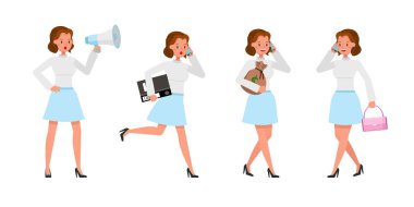 Business Woman farklı jestler gösteriyor karakter vektör tasarımı. 2 numara.