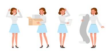 Business Woman farklı jestler gösteriyor karakter vektör tasarımı. 7 numara.