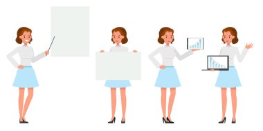 Business Woman farklı jestler gösteriyor karakter vektör tasarımı. 10 numara.