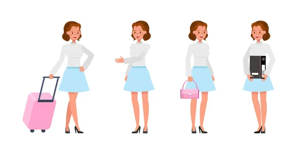 Mujer Negocios Mostrando Diferentes Gestos Diseño Vectores Caracteres — Vector de stock