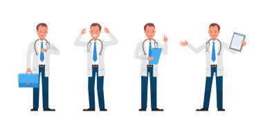 Doktor vektör karakter tasarımı. Çeşitli eylemlerde sunum. 2 numara.