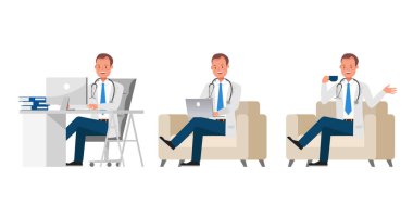 Doktor vektör karakter tasarımı. Çeşitli eylemlerde sunum. 6 numara.