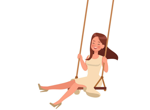Happy girl playing swing on white background character vector design.