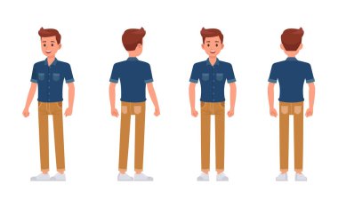 Kot pantolon giyen adam, karakter tasarımı yapıyor..