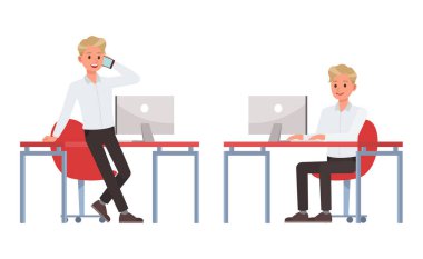 Adam beyaz gömlek karakter vektör tasarımı giyiyor. 3 numara.