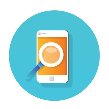 Büyüteç Cam Arama simgesi düz vektör tasarımlı cep telefonu.