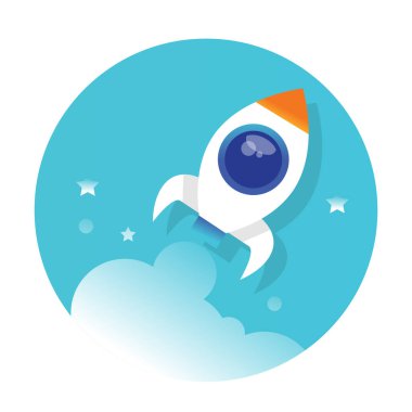 Roket ikonu düz vektör tasarımı. Başlangıç İşi.