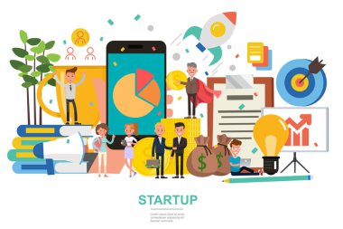 İnsanların karakter vektör tasarımı. Başlangıç konsepti. Bilgi, arkaplan, afiş, web sitesi ve iniş sayfası için. 2 numara.