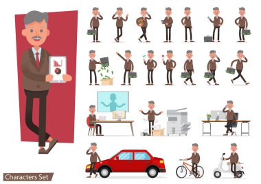 Bir grup iş adamı çalışıyor ve farklı jestler gösteriyor karakter vektör tasarımı. 6 numara.