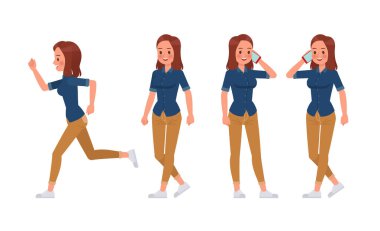 Kadın kot pantolon giyiyor, karakter tasarımı yapıyor. 4 numara.