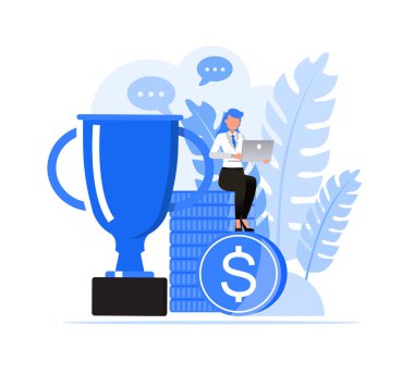 İş adamları karakter vektör tasarımı. Para ve ödülle çalışan bir iş kadını..