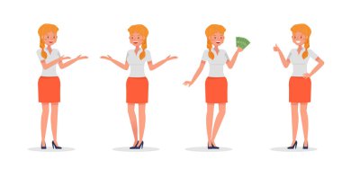 Business Woman farklı jestler gösteriyor karakter vektör tasarımı. 2 numara.