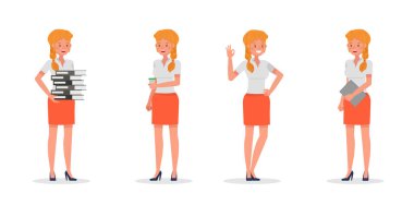 Business Woman farklı jestler gösteriyor karakter vektör tasarımı. 4 numara.