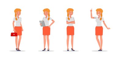 Business Woman farklı jestler gösteriyor karakter vektör tasarımı. 3 numara.