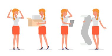 Business Woman farklı jestler gösteriyor karakter vektör tasarımı. 5 numara.