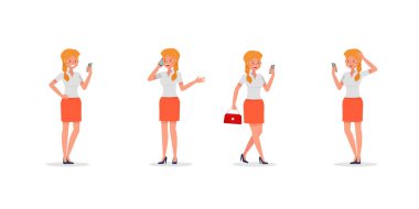 Business Woman farklı jestler gösteriyor karakter vektör tasarımı. 7 numara.