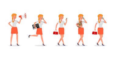 Business Woman farklı jestler gösteriyor karakter vektör tasarımı. 9 numara.