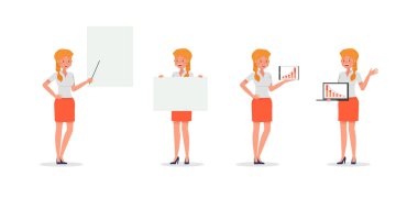 Business Woman farklı jestler gösteriyor karakter vektör tasarımı. 8 numara.