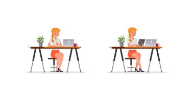 Business Woman farklı jestler gösteriyor karakter vektör tasarımı. 11 numara.