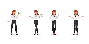 Business Woman farklı jestler gösteriyor karakter vektör tasarımı. 13 numara.