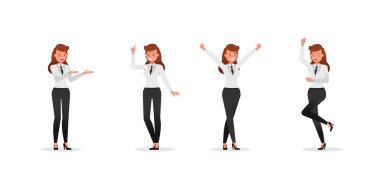 Business Woman farklı jestler gösteriyor karakter vektör tasarımı. 18 numara.