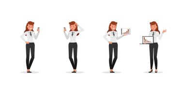 Business Woman farklı jestler gösteriyor karakter vektör tasarımı. 20 numara.