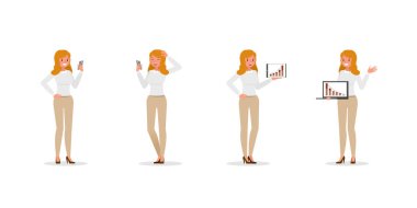 Business Woman farklı jestler gösteriyor karakter vektör tasarımı. 33 numara.