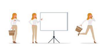 Business Woman farklı jestler gösteriyor karakter vektör tasarımı. 35 numara.