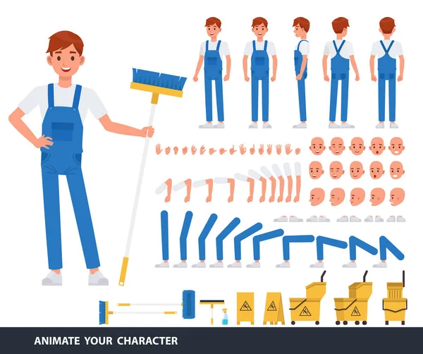 Čistí Mužský Personál Charakter Vektoru Design Vytvořit Vlastní Pózu — Stockový vektor