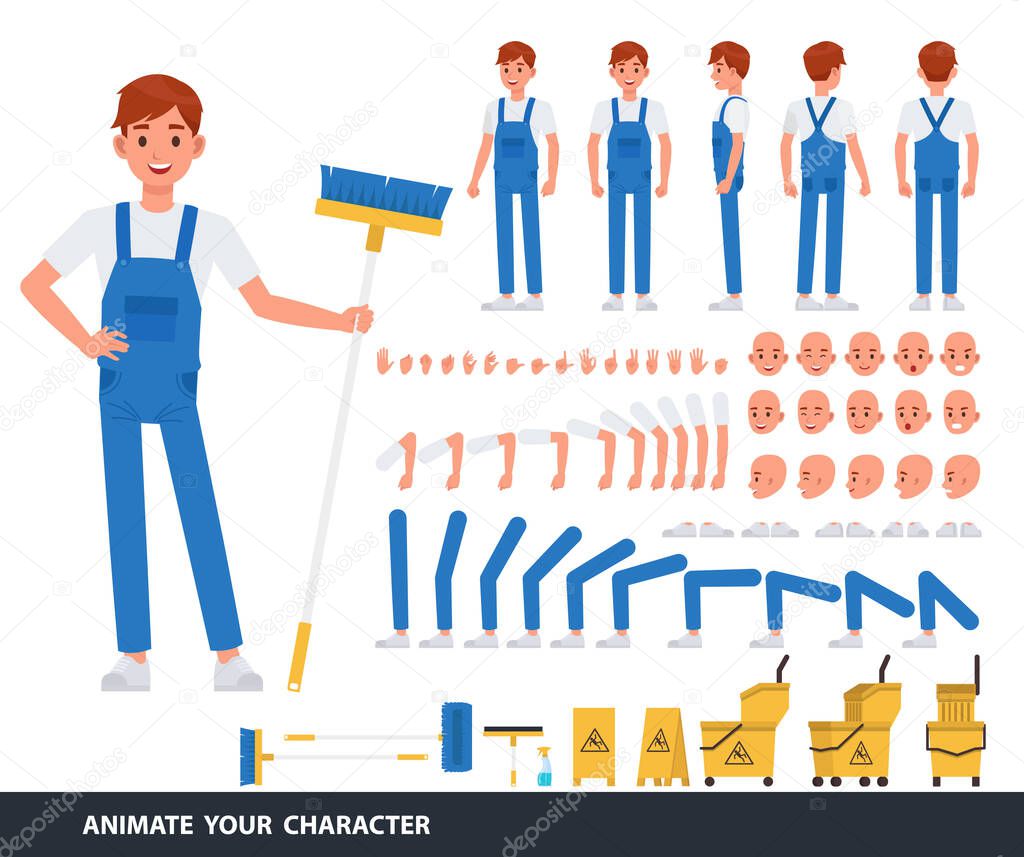 Cleaning man staff character vector design. Create your own pose.