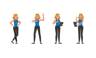 Fitness eğitmeni karakter vektör tasarımı. Spor kıyafetleri giymiş bir kadın. 3 numara.