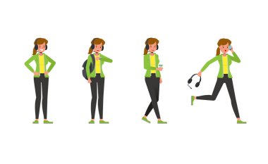 Oyuncu kadın karakter vektör tasarımı. 5 numara.