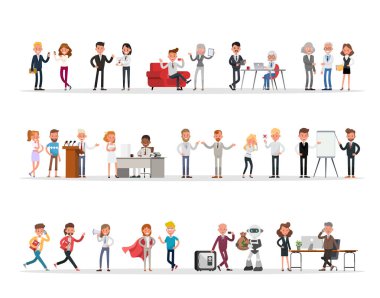 5 numaralı ofis karakter vektör tasarımında çalışan iş adamları kümesi