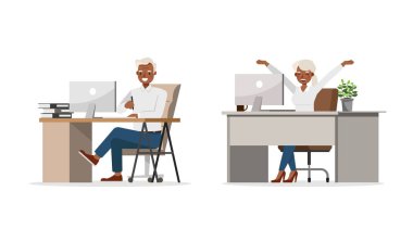 Ofis karakter vektör tasarımında çalışan iş adamları. no60