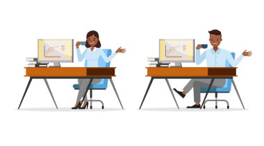 Ofis karakter vektör tasarımında çalışan iş adamları. 97 numara.