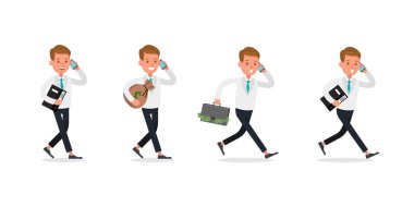 İş adamı karakter tasarımı. Çeşitli eylemde sunum. 