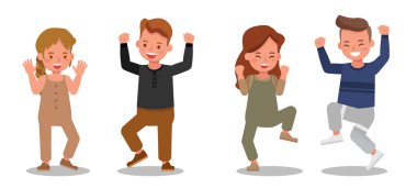 Çocuk karakter tasarımı. Mutluluk duygusuyla çeşitli eylemlerde sunum. 4 numara.
