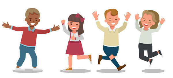 Children character vector design. Presentation in various action with emotions feeling happy. no2