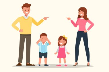 Aile karakter vektör tasarımı. Duyguları olan, kızgın ve hüzünlü bir şekilde sunum. 3 numara.