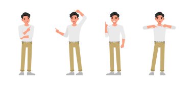 Erkekler beyaz gömlek giyiyorlar. Adam işaret ediyor. Vektör illüstrasyon çizgi film tasarımı.