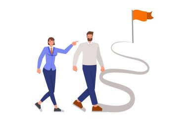 Ortak iş adamları bitiş bayrağına doğru. Karakter vektör tasarımı. Düz çizim biçimi.