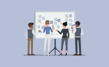 Takım işbirliği konsepti. Profesyonel ekip birlikte çalışıyor, fikir üreten karakter vektör çizimi tasarımı