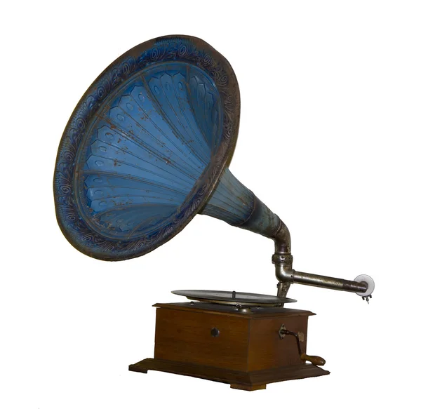 Beyaz arkaplanda izole edilmiş klasik gramofon.