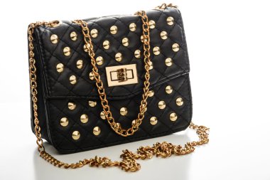 Gümüş metal Çıtçıt ile siyah deri çanta