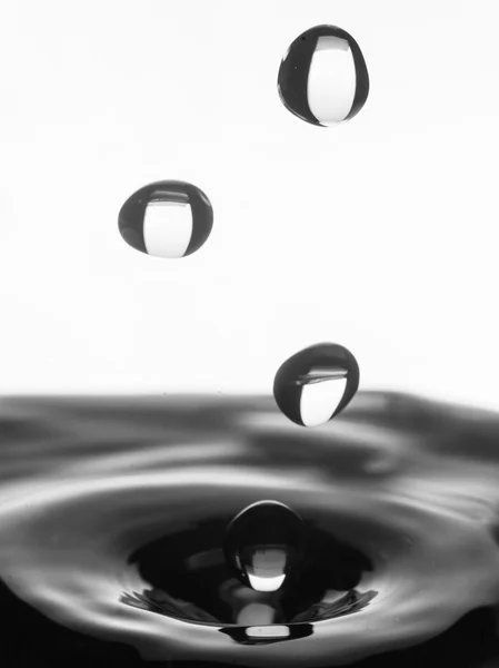 Чотири великі падаючі краплі води. чорно-білий — стокове фото