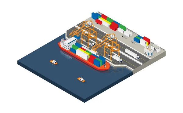 Container Schip Export Import Business Logistiek Scheepslading Naar Haven Met — Stockvector