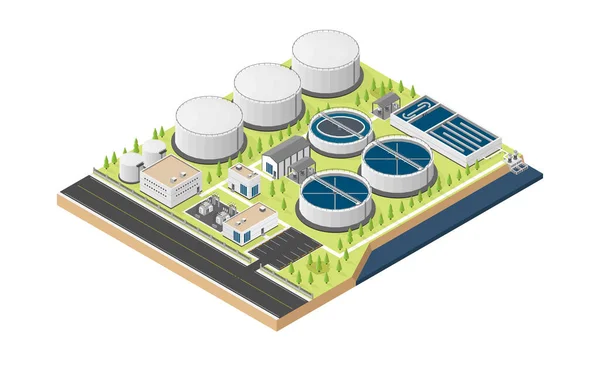 Planta Purificación Agua Planta Tratamiento Agua Gráfico Isométrico — Vector de stock