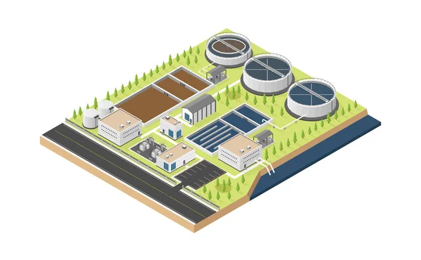 Tratamiento Aguas Residuales Gráfico Isométrico — Archivo Imágenes Vectoriales