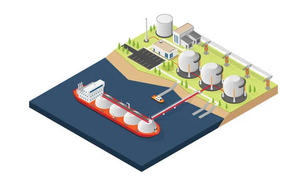 Buque Gas Que Carga Gas Natural Tanque Pasaje — Vector de stock