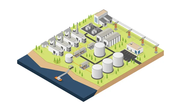 Energía Gasoil Central Gasoil Con Gráfico Isométrico — Vector de stock